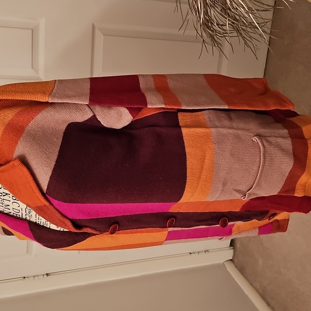 ORANGE MULTI COLOR BUTTON DOWN SWEATER - Picture 3 of 9